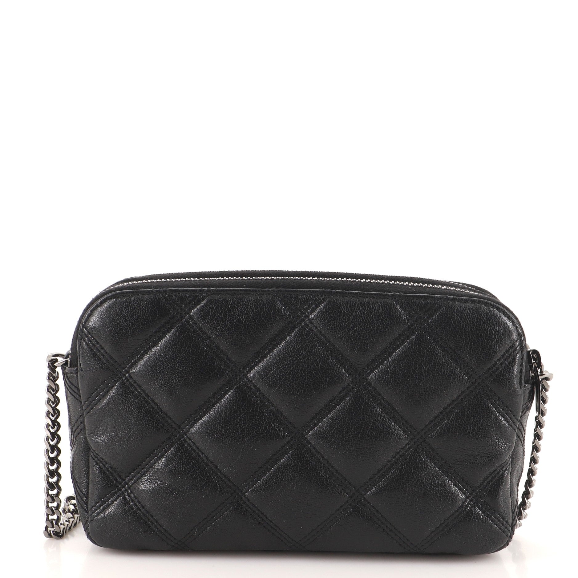 Becky Double Zip Crossbody Pouch Quilted Leather Mini