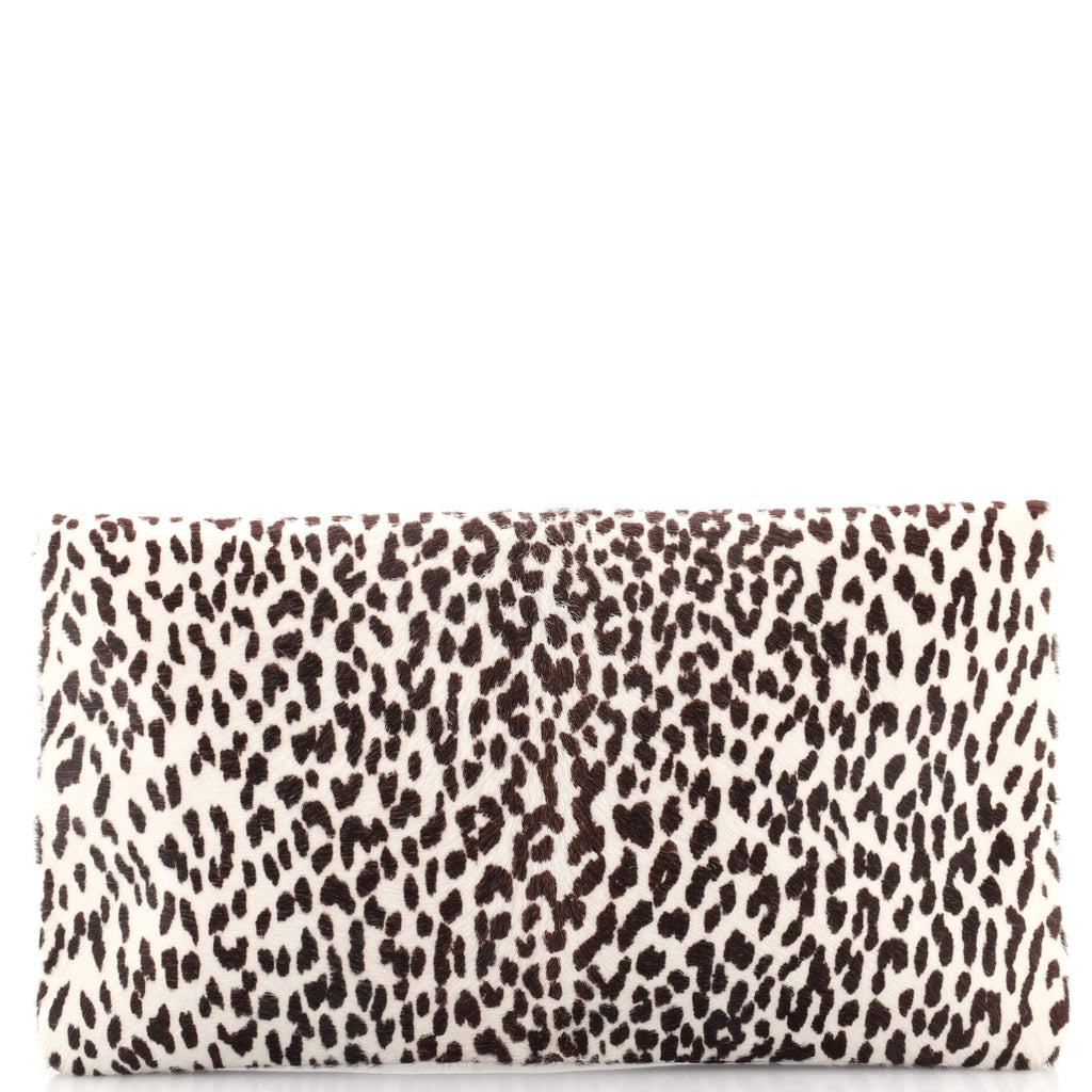 Letters Fold Over Clutch Printed Pony Hair with Leather