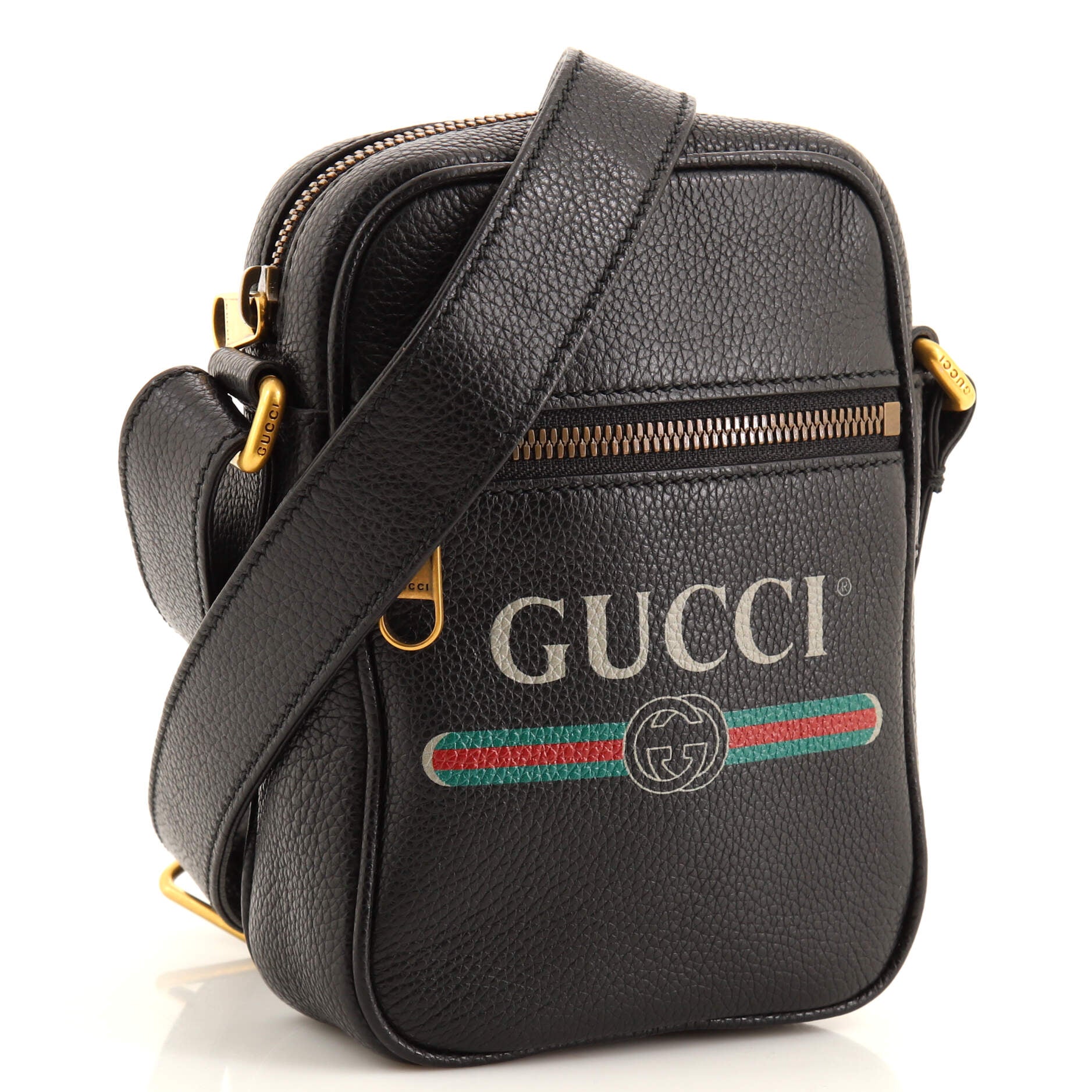 Logo Zip Messenger Bag Printed Leather Mini