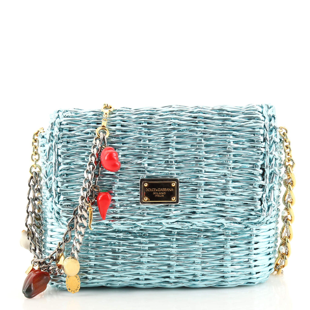 Charms Chain Crossbody Bag Woven Plastic Mini