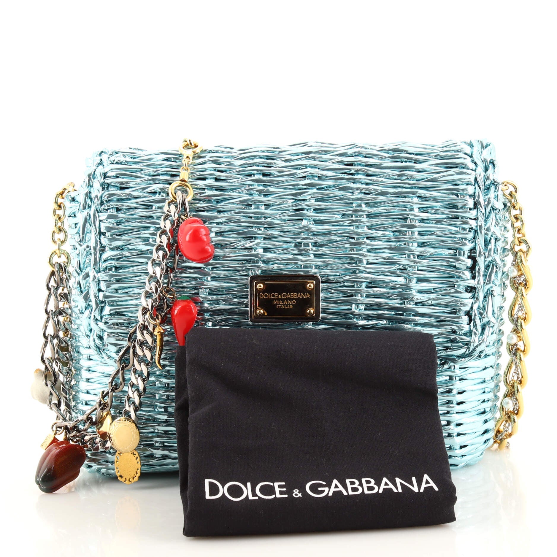 Charms Chain Crossbody Bag Woven Plastic Mini