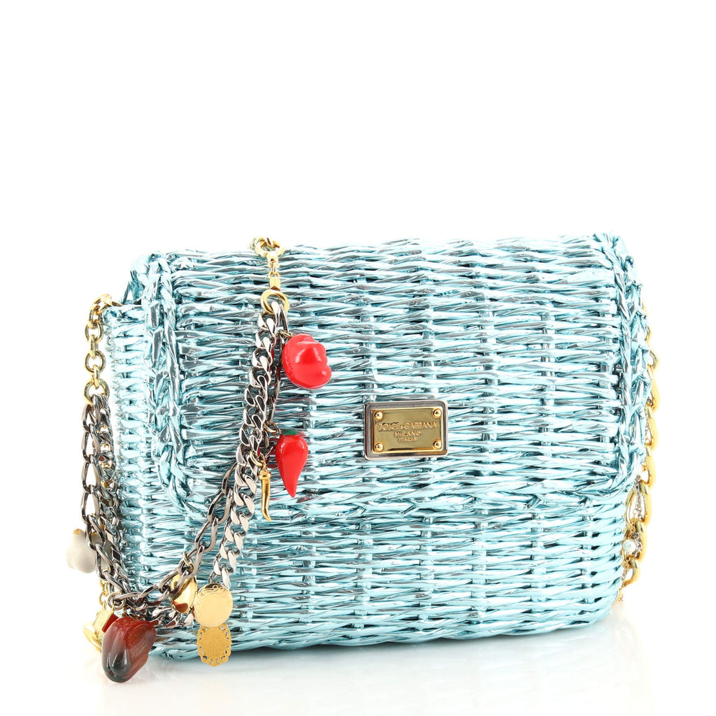 Charms Chain Crossbody Bag Woven Plastic Mini