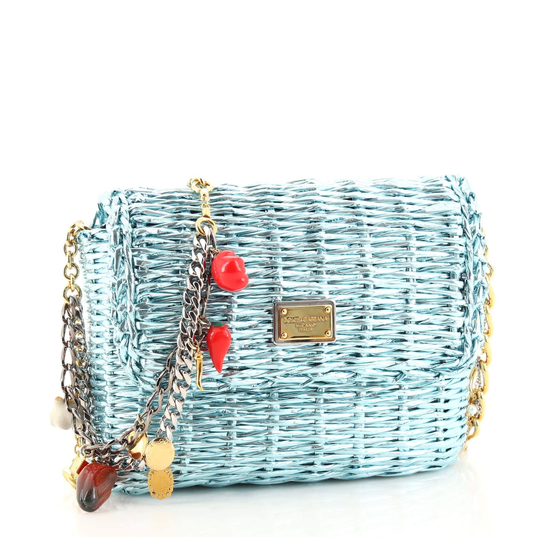 Charms Chain Crossbody Bag Woven Plastic Mini