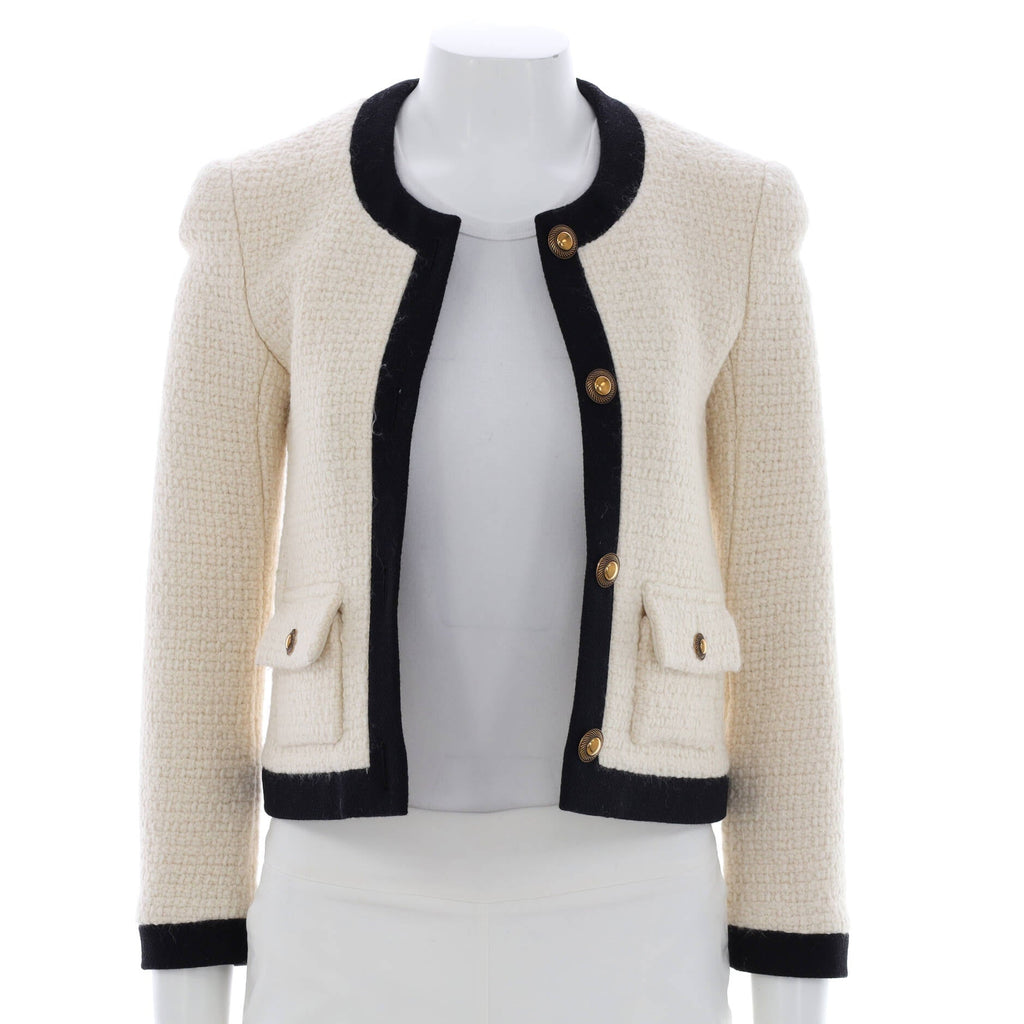 Women's Button-Up Collarless Jacket Tweed