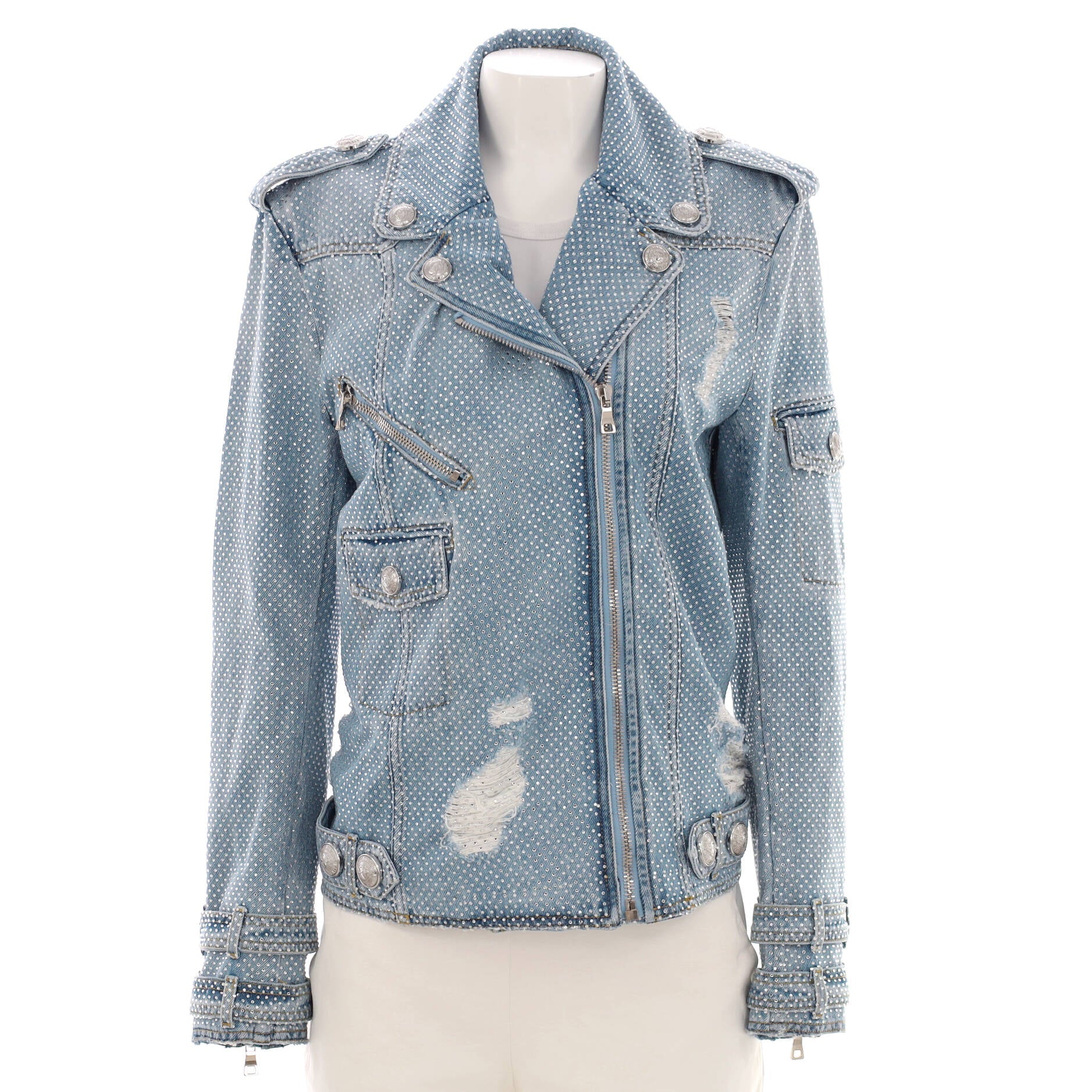 Women's Biker Jacket Crystal Embellished Denim