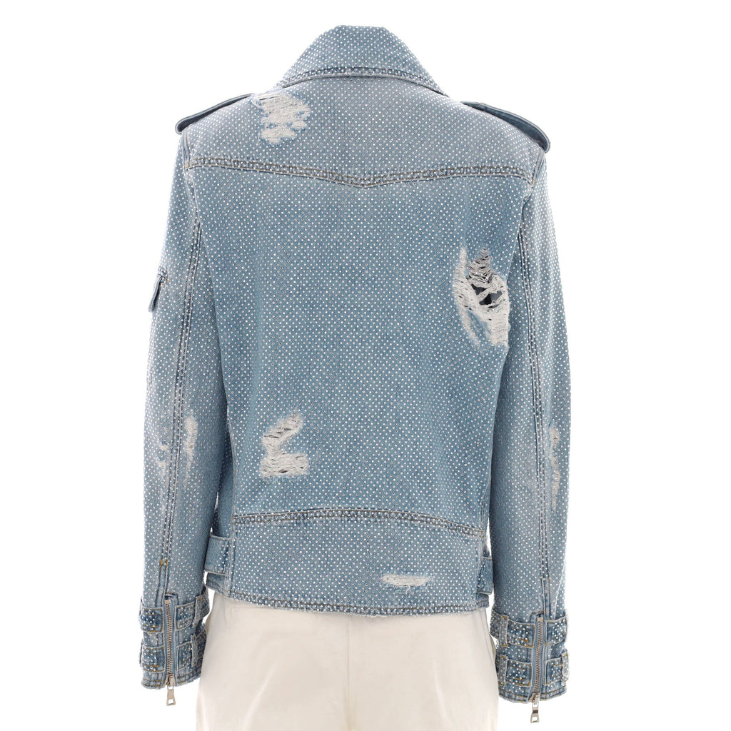 Women's Biker Jacket Crystal Embellished Denim