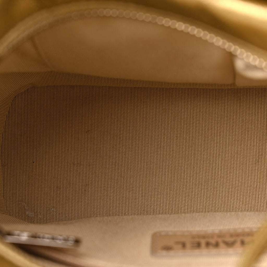 Metallic Aged Calfskin CC Quilted Small Gabrielle Hobo Gold