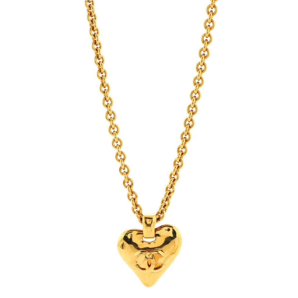 Vintage CC Heart Pendant Long Necklace Metal XL