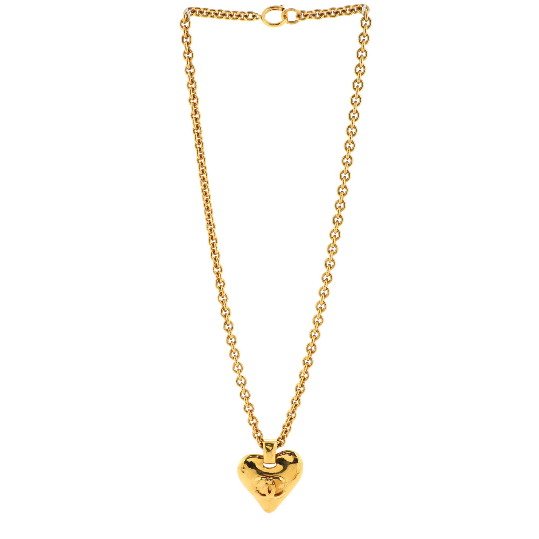 Vintage CC Heart Pendant Long Necklace Metal XL