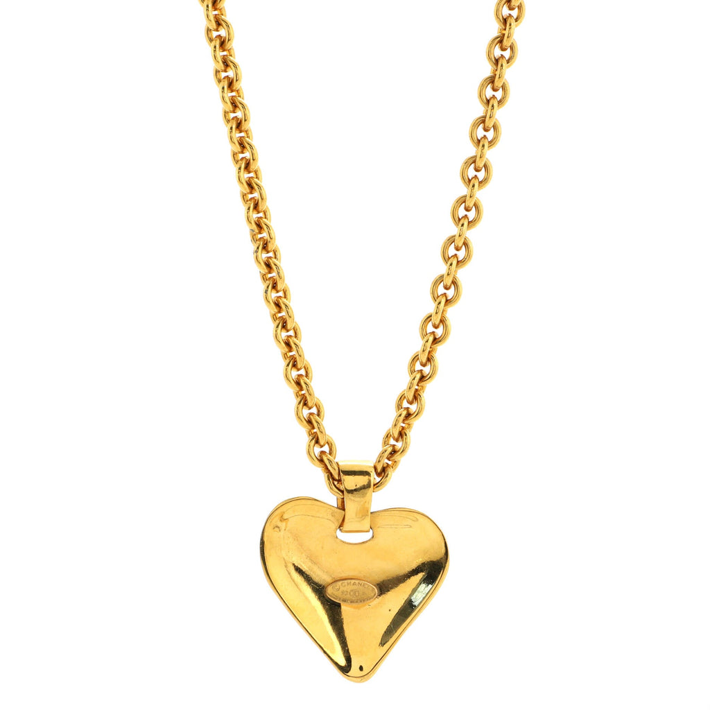 Vintage CC Heart Pendant Long Necklace Metal XL