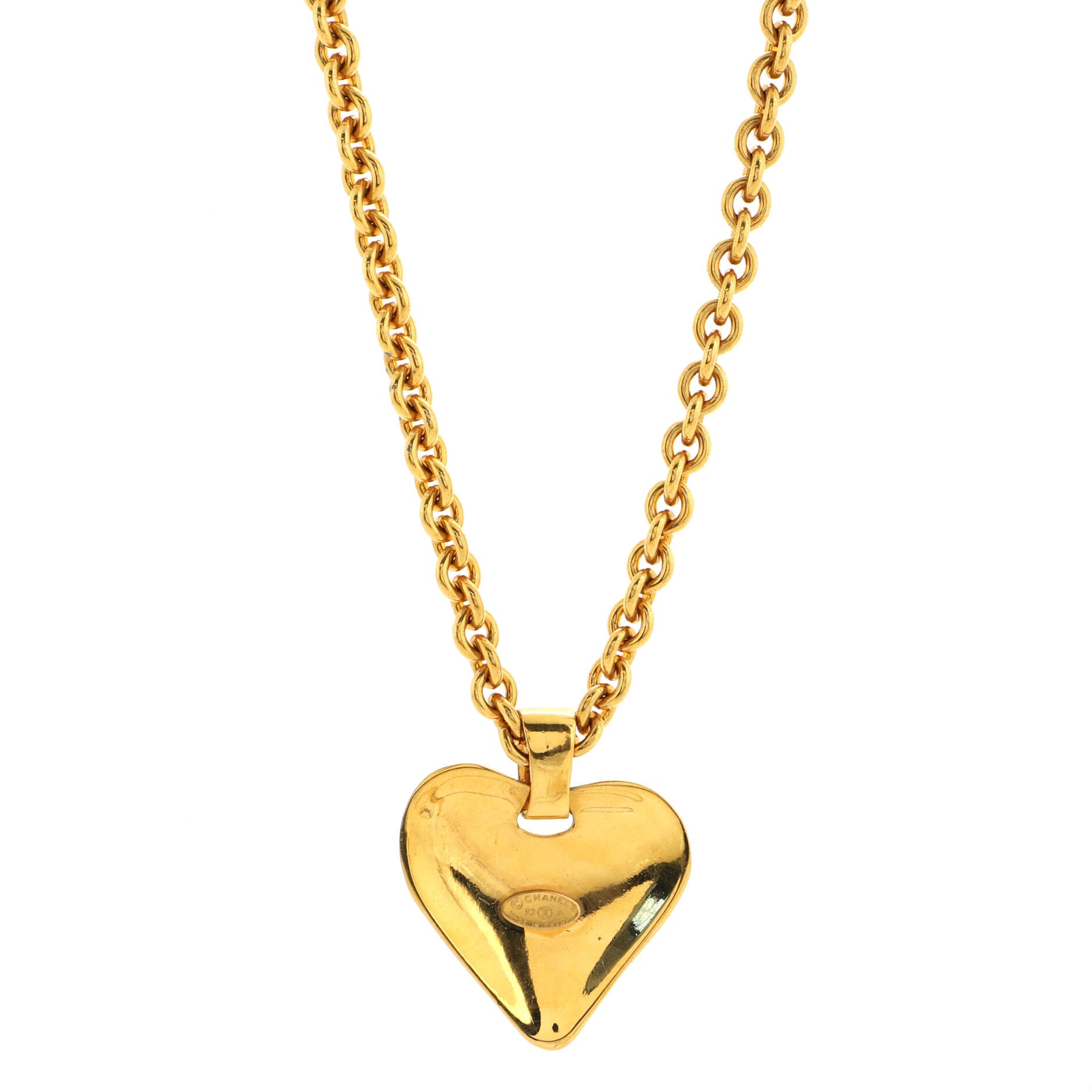 Vintage CC Heart Pendant Long Necklace Metal XL