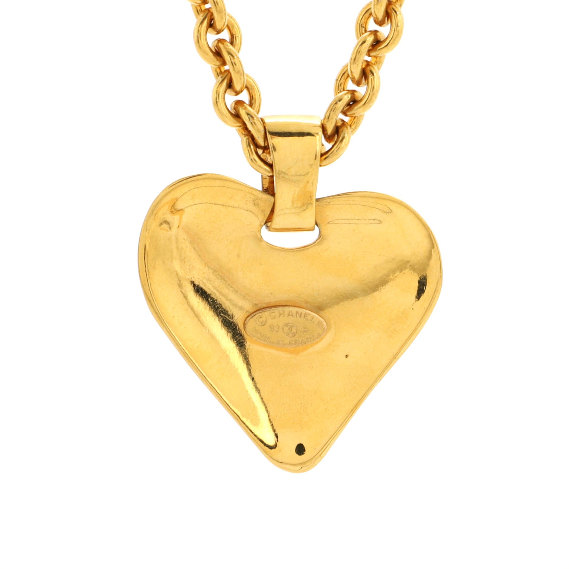 Vintage CC Heart Pendant Long Necklace Metal XL