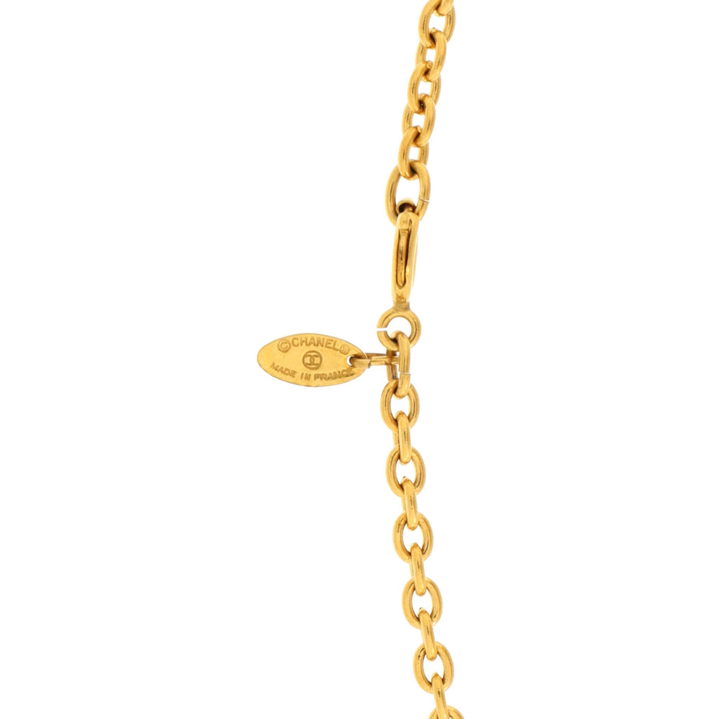 Vintage CC Round Pendant Long Necklace Metal