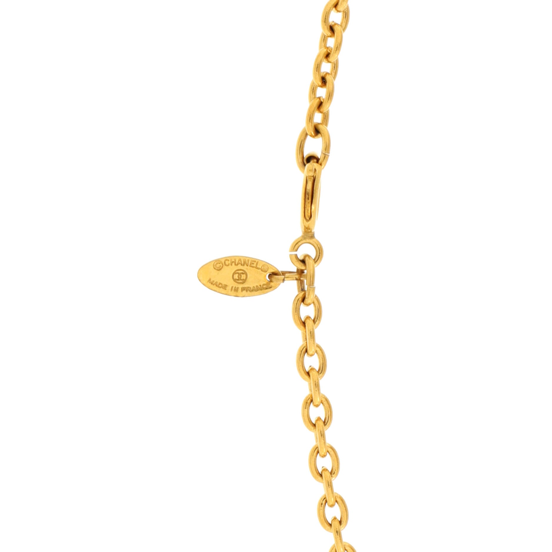 Vintage CC Round Pendant Long Necklace Metal