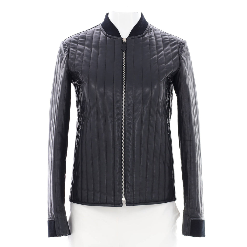 Women's Bomber Jacket Vertical Quilted Leather