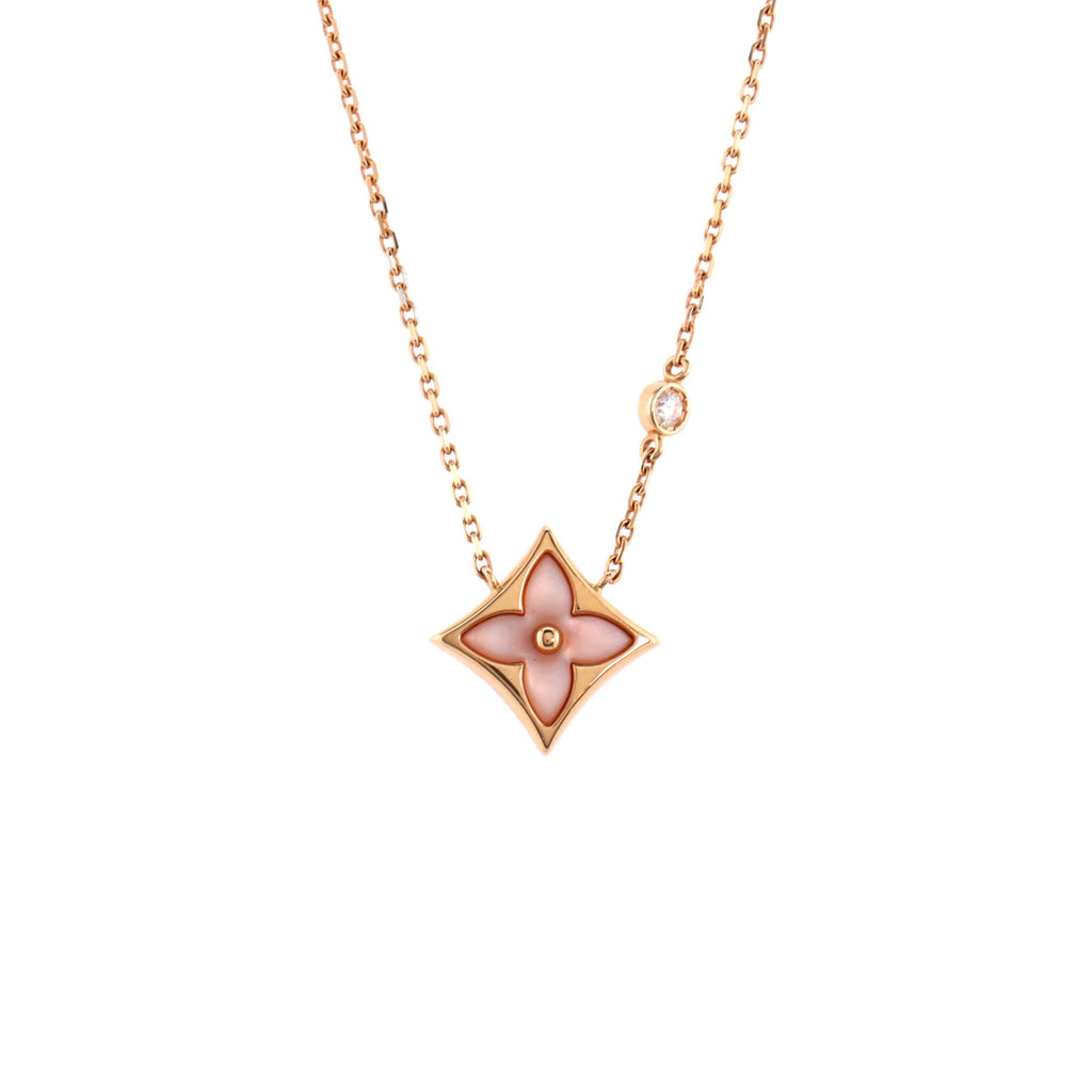 Color Blossom BB Star Pendant Necklace 18K Rose Gold with Diamond and Mother of Pearl