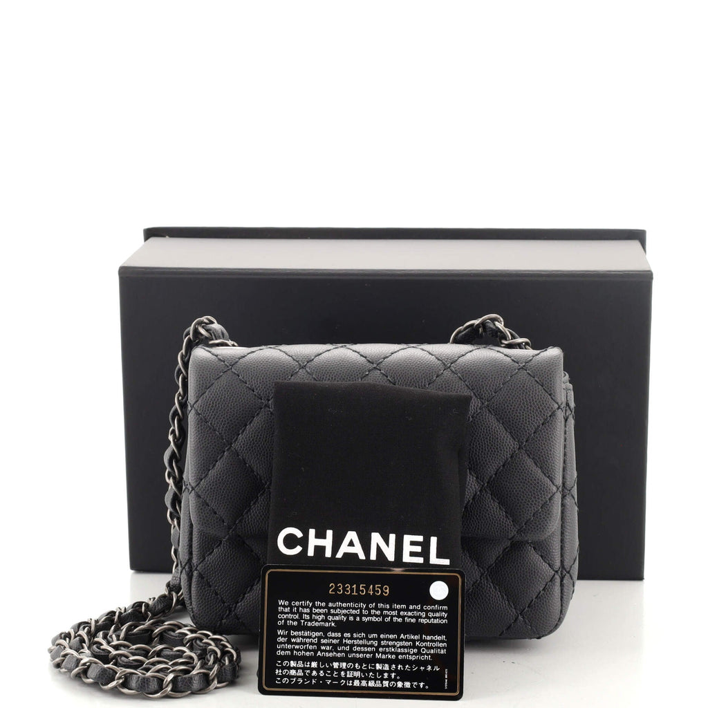 Square Classic Single Flap Bag Quilted Caviar Mini
