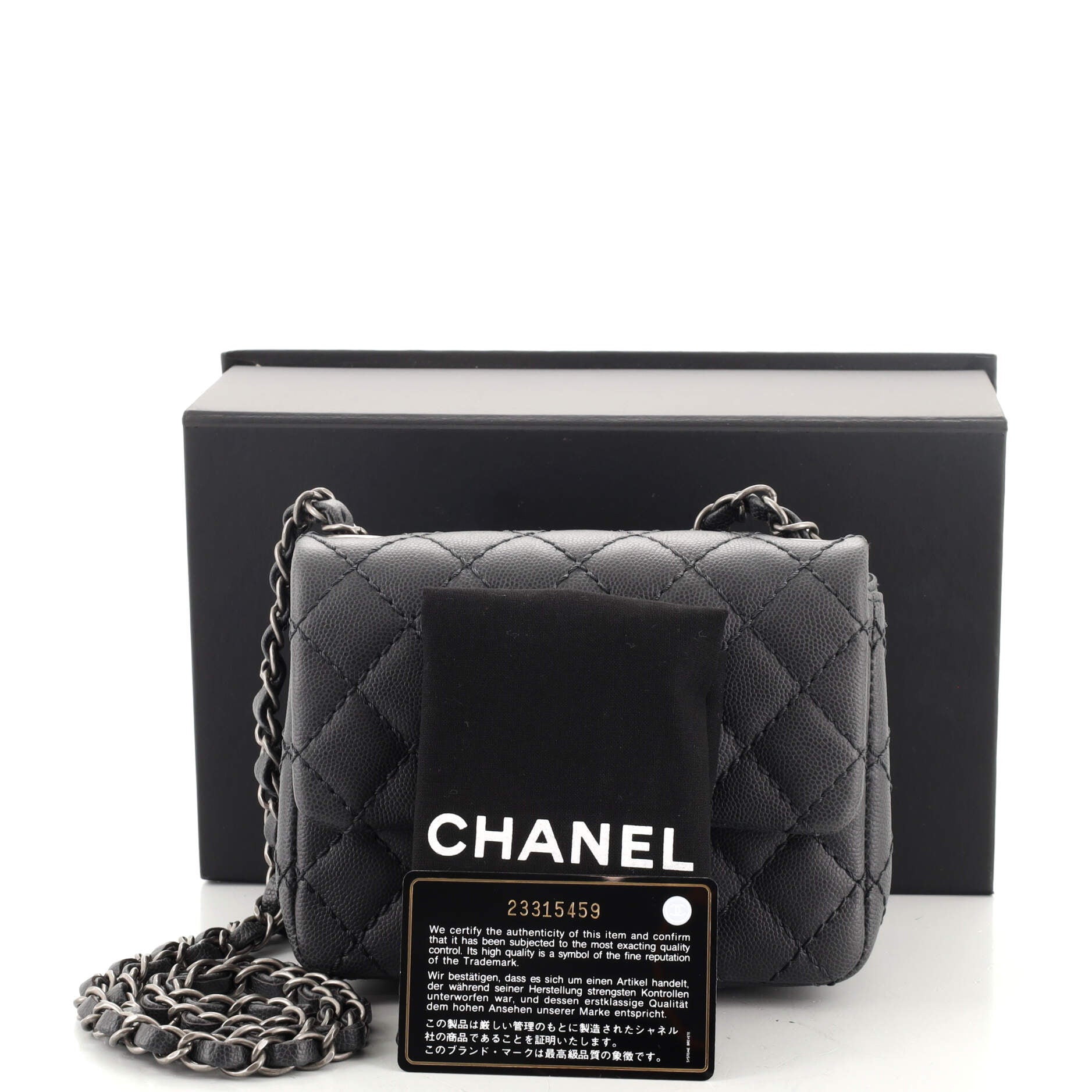 Square Classic Single Flap Bag Quilted Caviar Mini