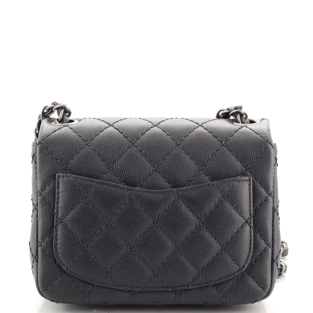 Square Classic Single Flap Bag Quilted Caviar Mini