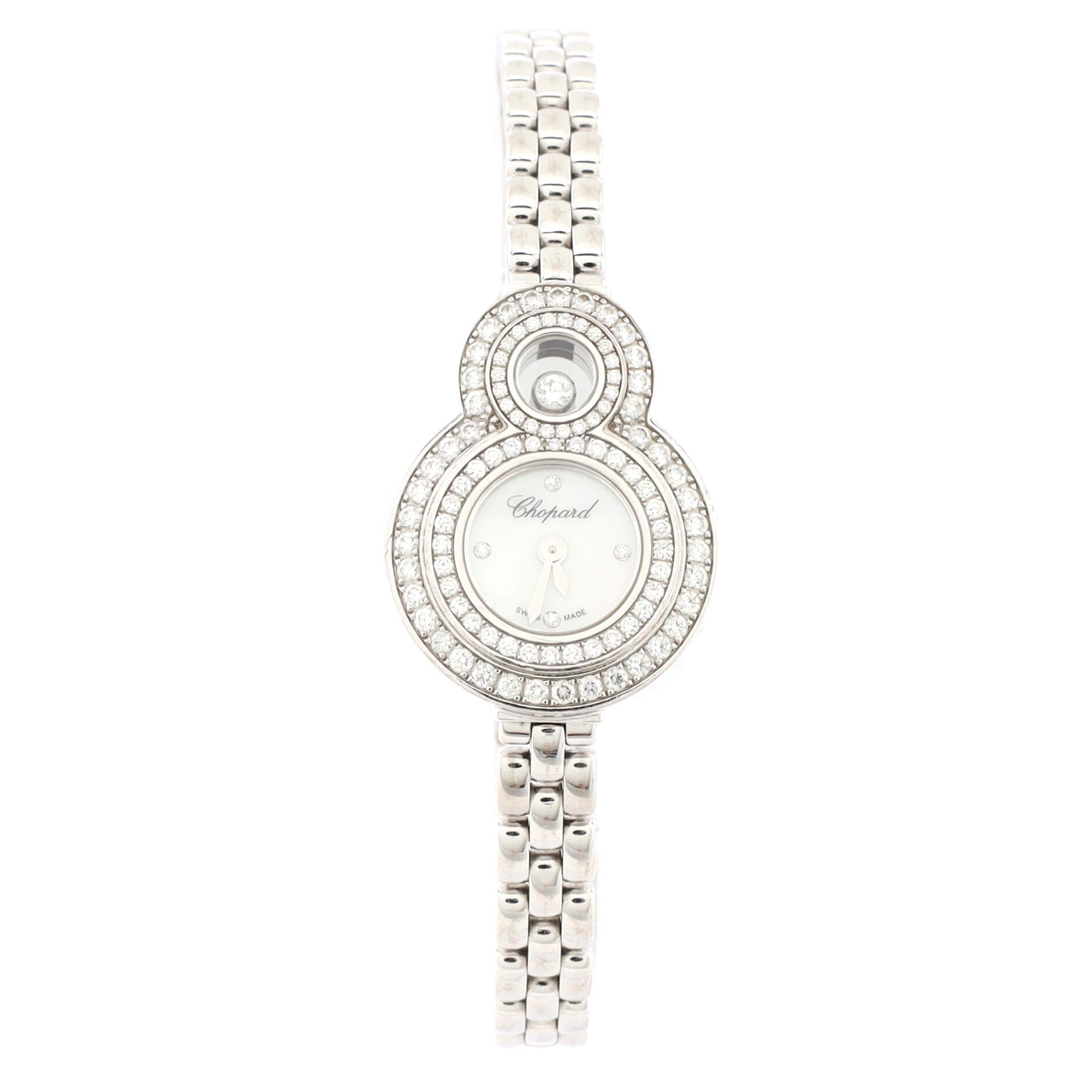 Happy 8 Double Bezel Quartz Watch White Gold with Diamond Bezel and Markers and Mother of Pearl 20