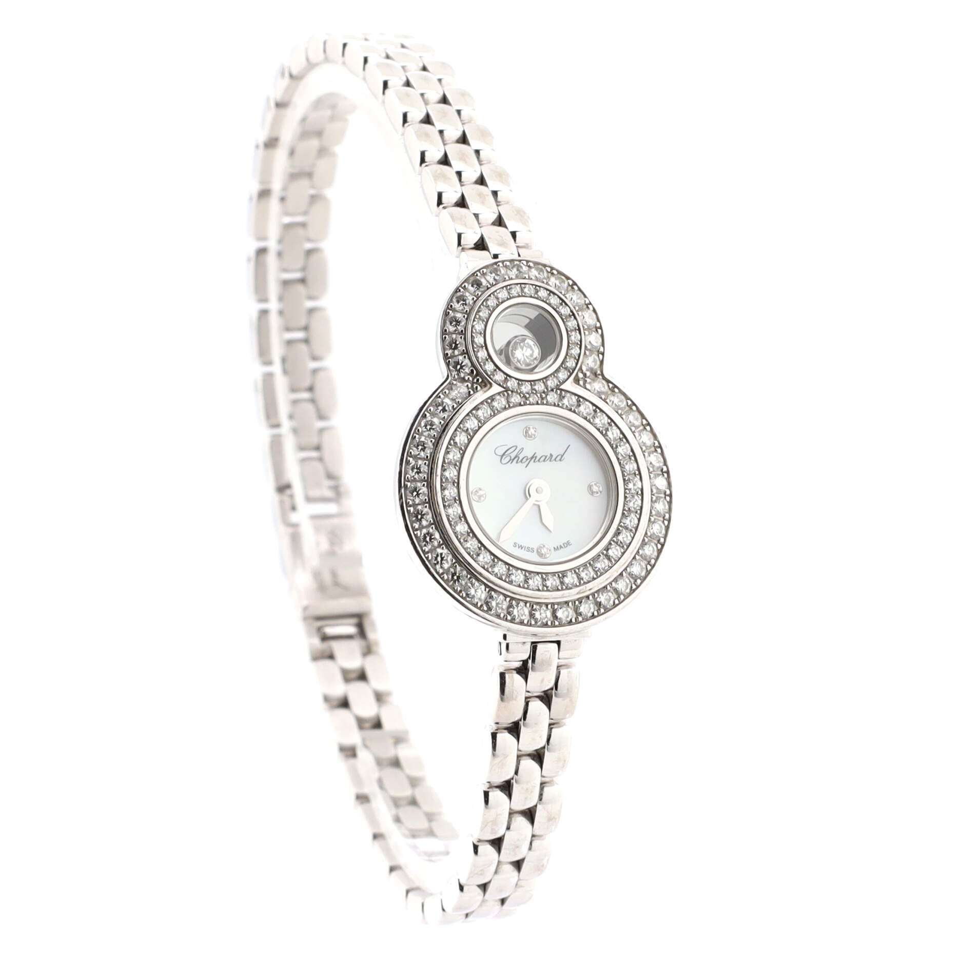 Happy 8 Double Bezel Quartz Watch White Gold with Diamond Bezel and Markers and Mother of Pearl 20
