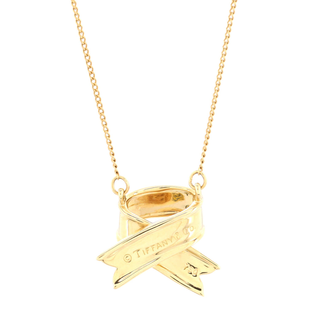 Ribbon Bow Pendant Necklace 18K Yellow Gold