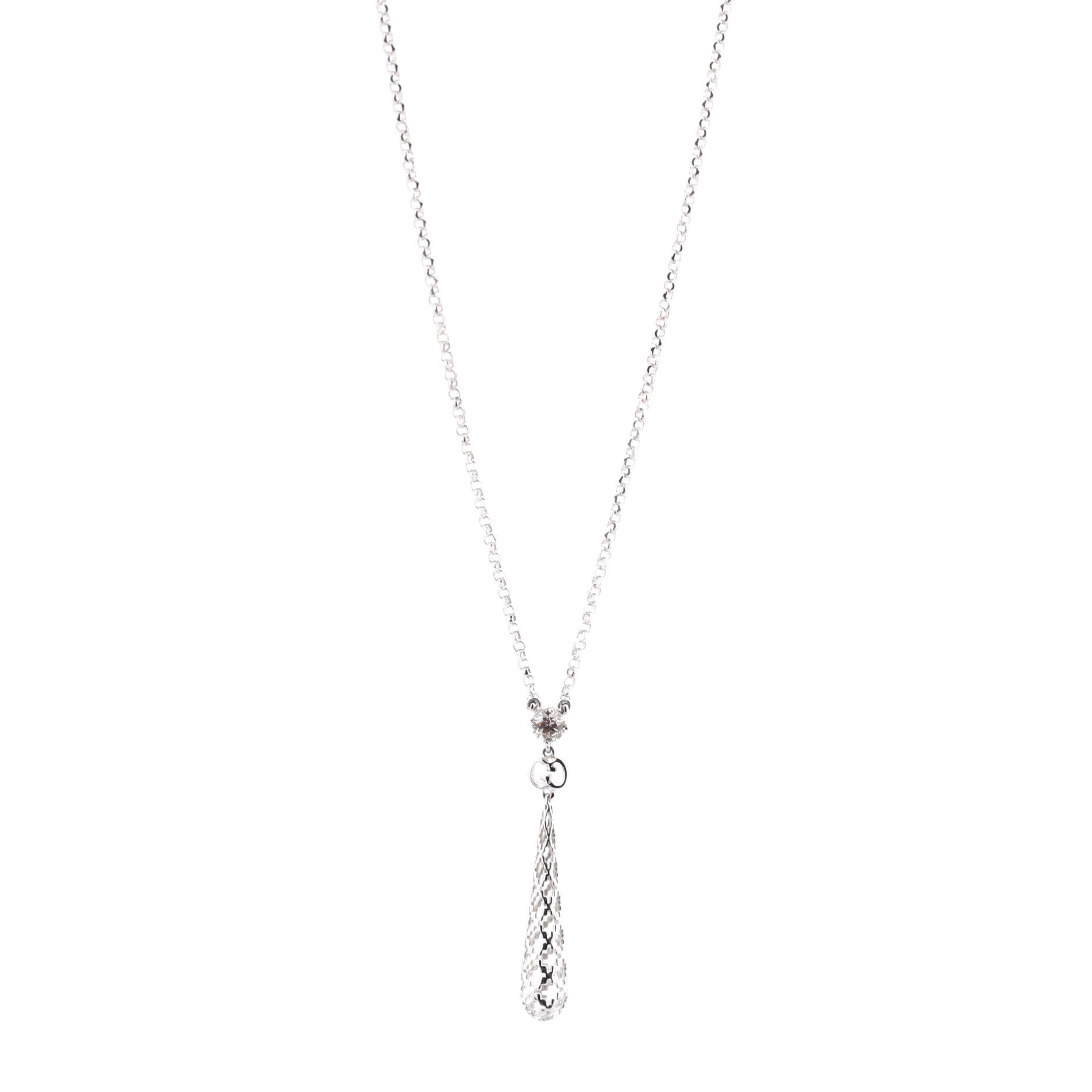 Diamantissima Drop Pendant Necklace 18K White Gold with Diamond
