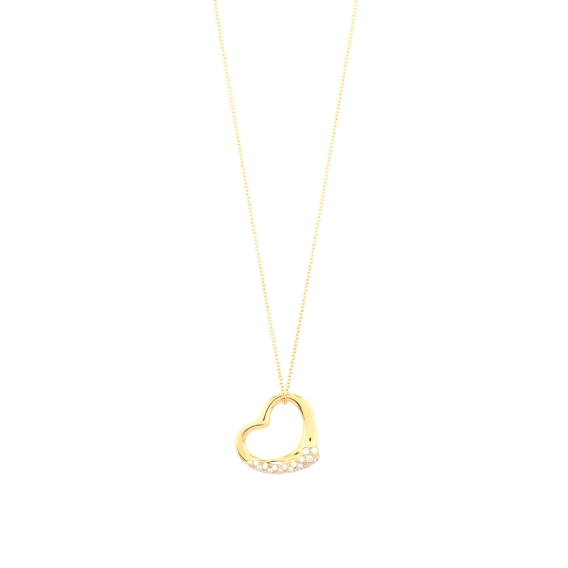 Elsa Peretti Open Heart Pendant Necklace 18K Yellow Gold and Diamonds
