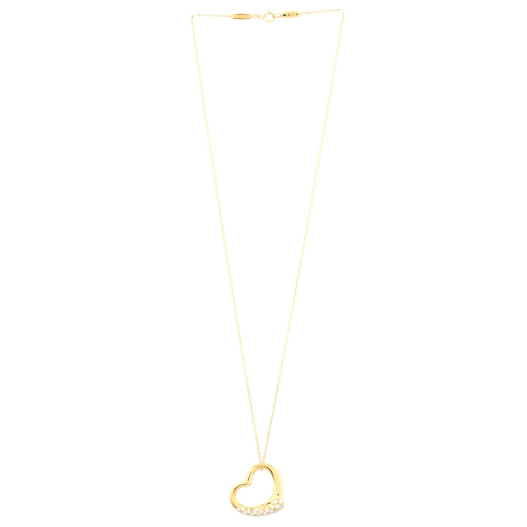 Elsa Peretti Open Heart Pendant Necklace 18K Yellow Gold and Diamonds