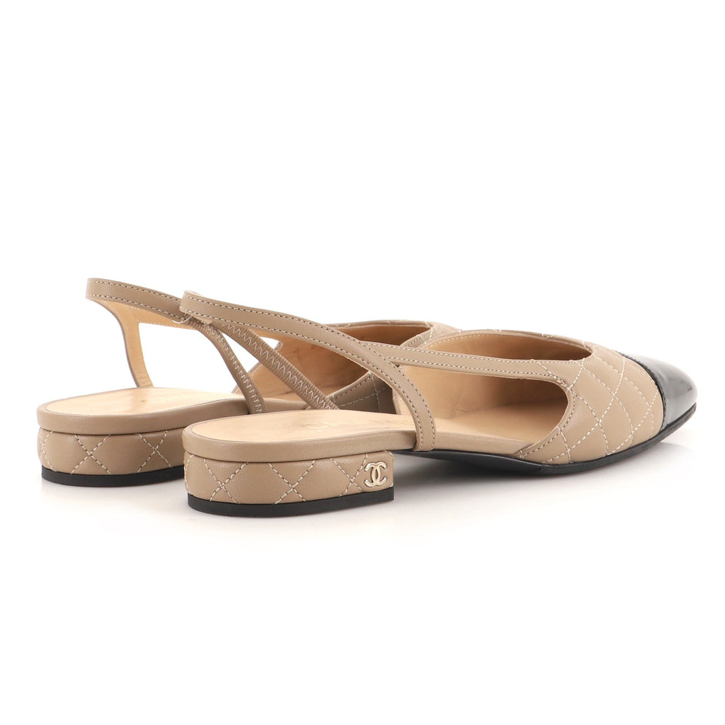 Women's Cap Toe CC Slingback Flats Quilted Leather with Patent