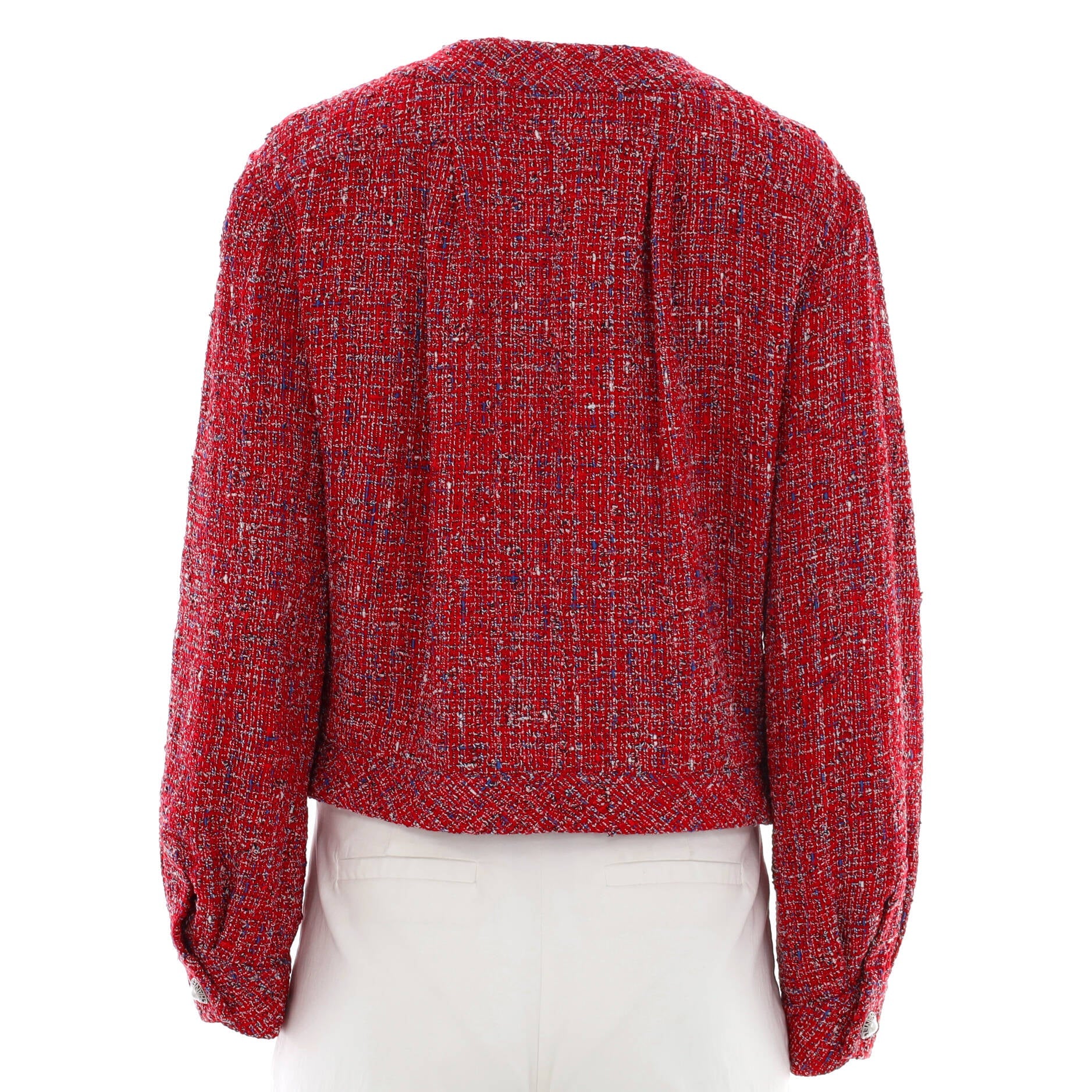 Women's Collarless Ruffle Button Jacket Tweed