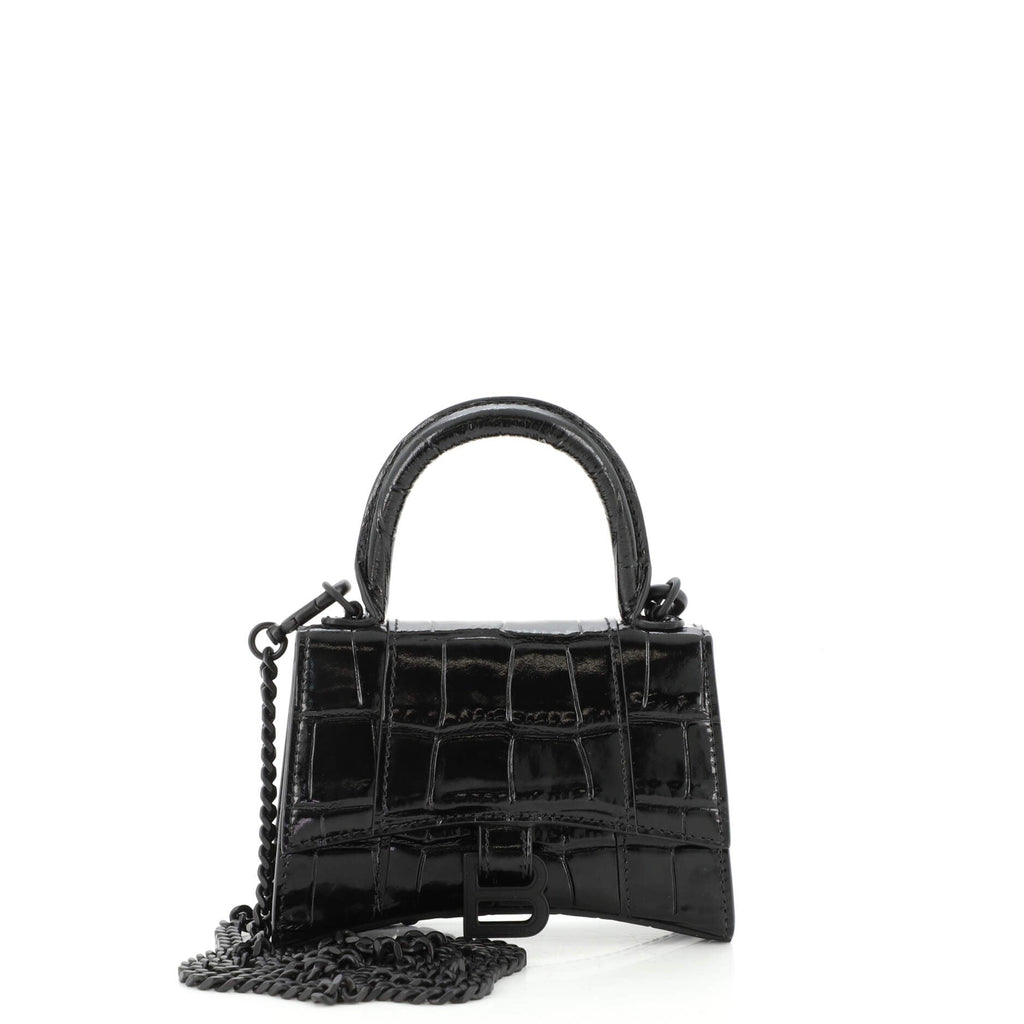 Hourglass Top Handle Bag Crocodile Embossed Leather Mini
