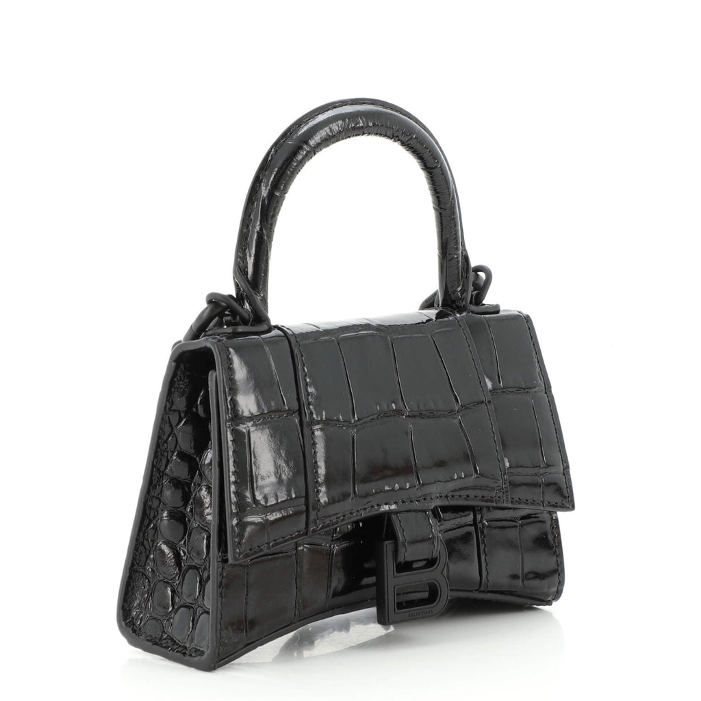 Hourglass Top Handle Bag Crocodile Embossed Leather Mini