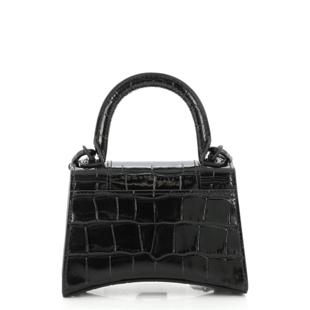 Hourglass Top Handle Bag Crocodile Embossed Leather Mini