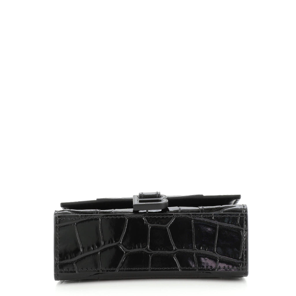 Hourglass Top Handle Bag Crocodile Embossed Leather Mini