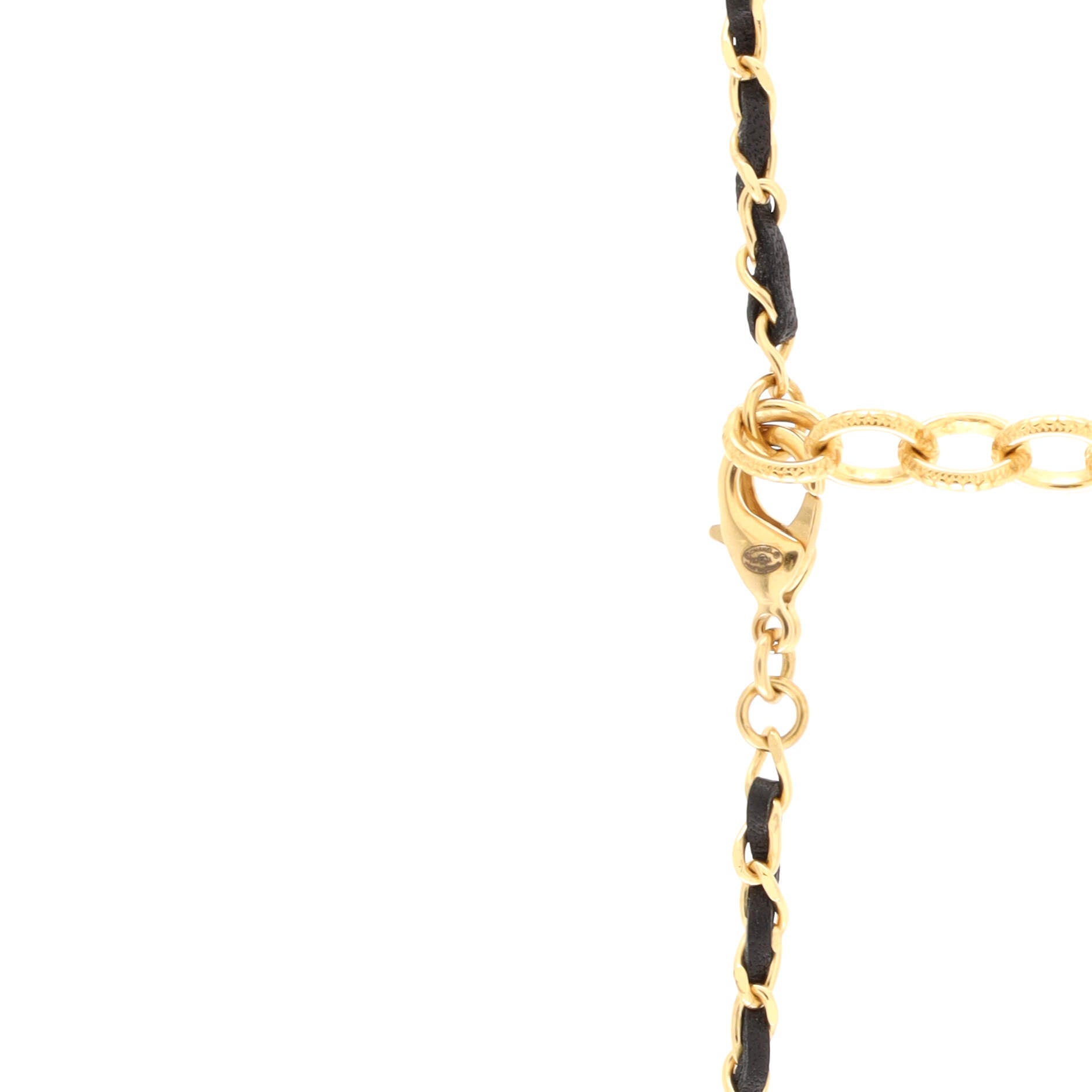 CC Perfume Bottle Pendant Chain Long Necklace Metal with Leather, Crystals and Faux Pearl