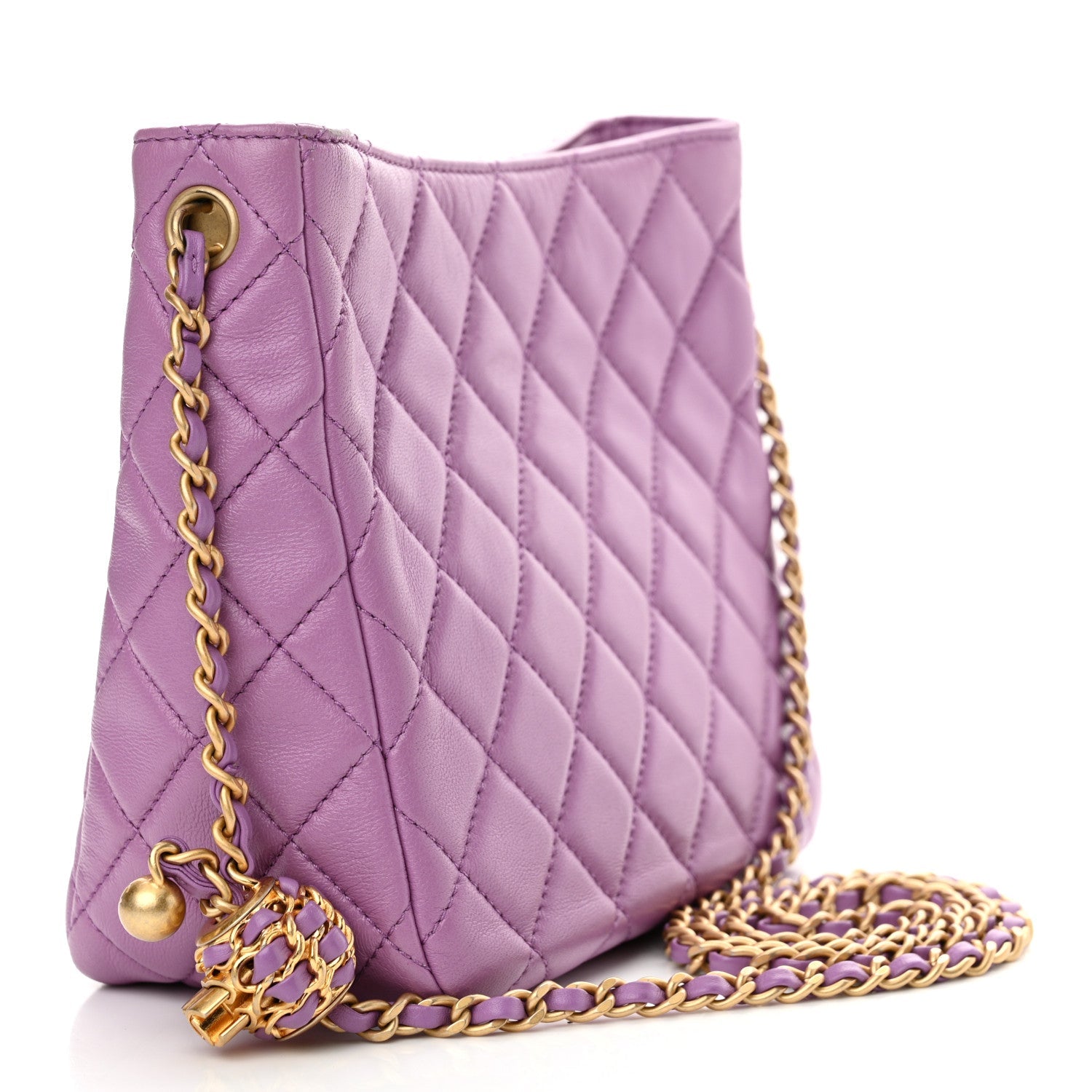 Lambskin Quilted Small Pearl Crush Hobo Purple