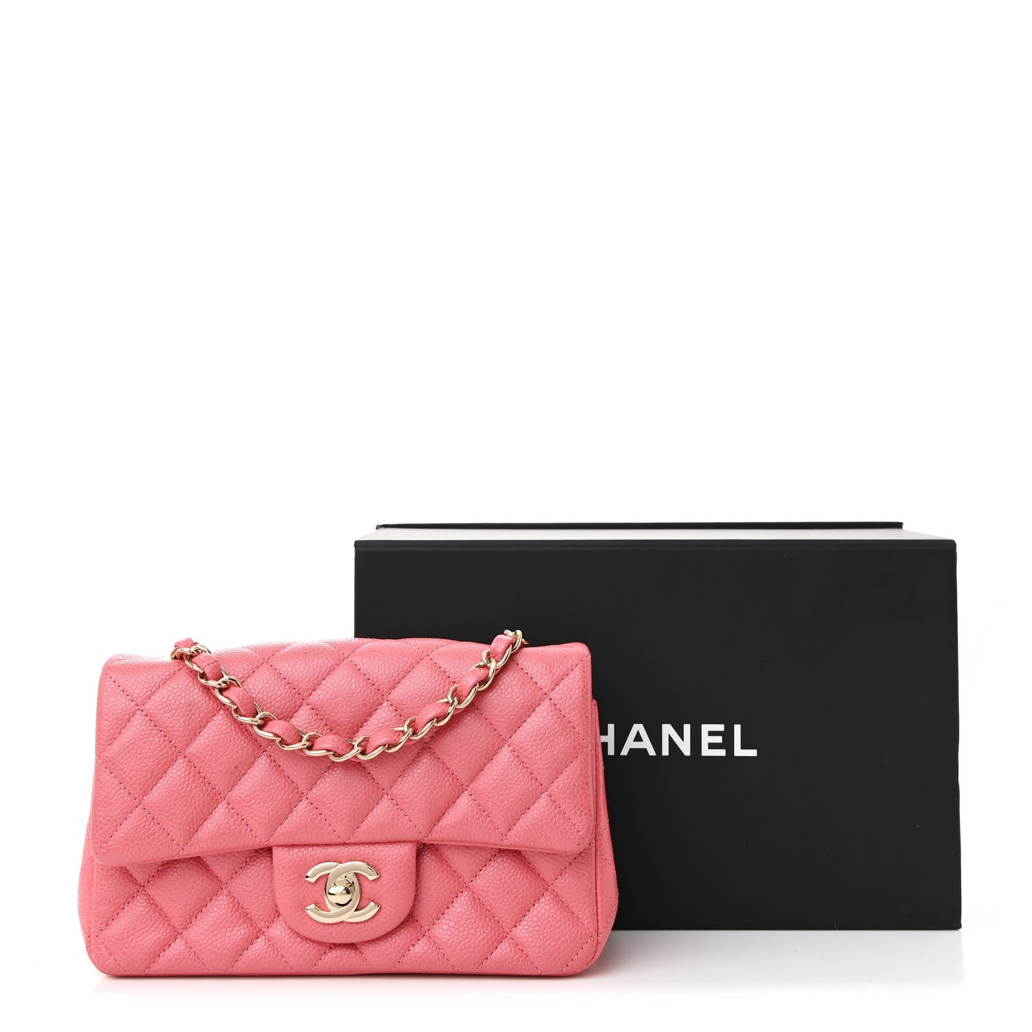 Iridescent Caviar Quilted Mini Rectangular Flap Pink