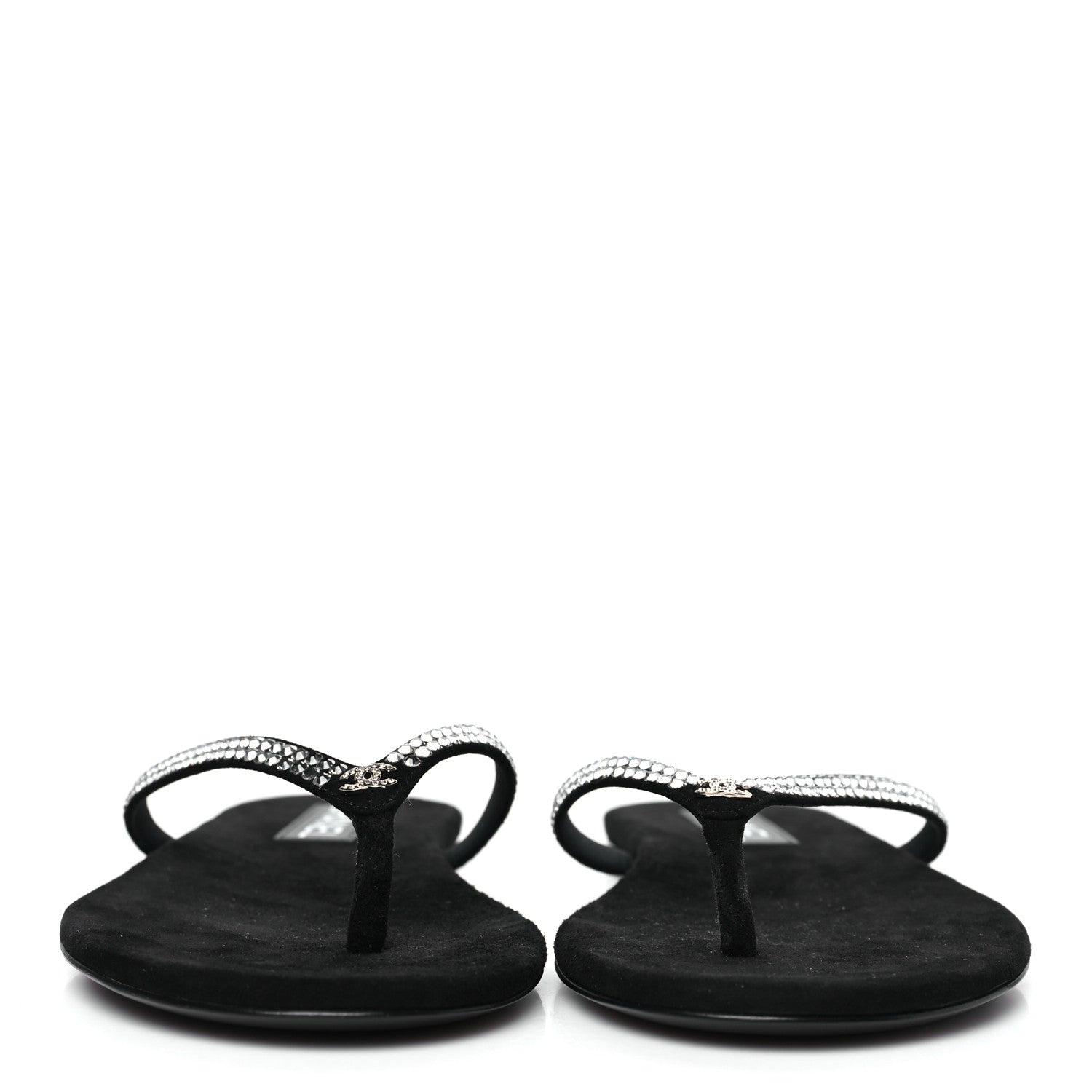 Suede Kidskin Strass CC Thong Sandals 40 Black
