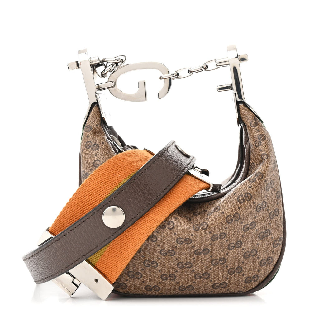 GG Supreme Monogram Textured Calfskin Web Mini Attache Hobo Beige Ebony New Acero