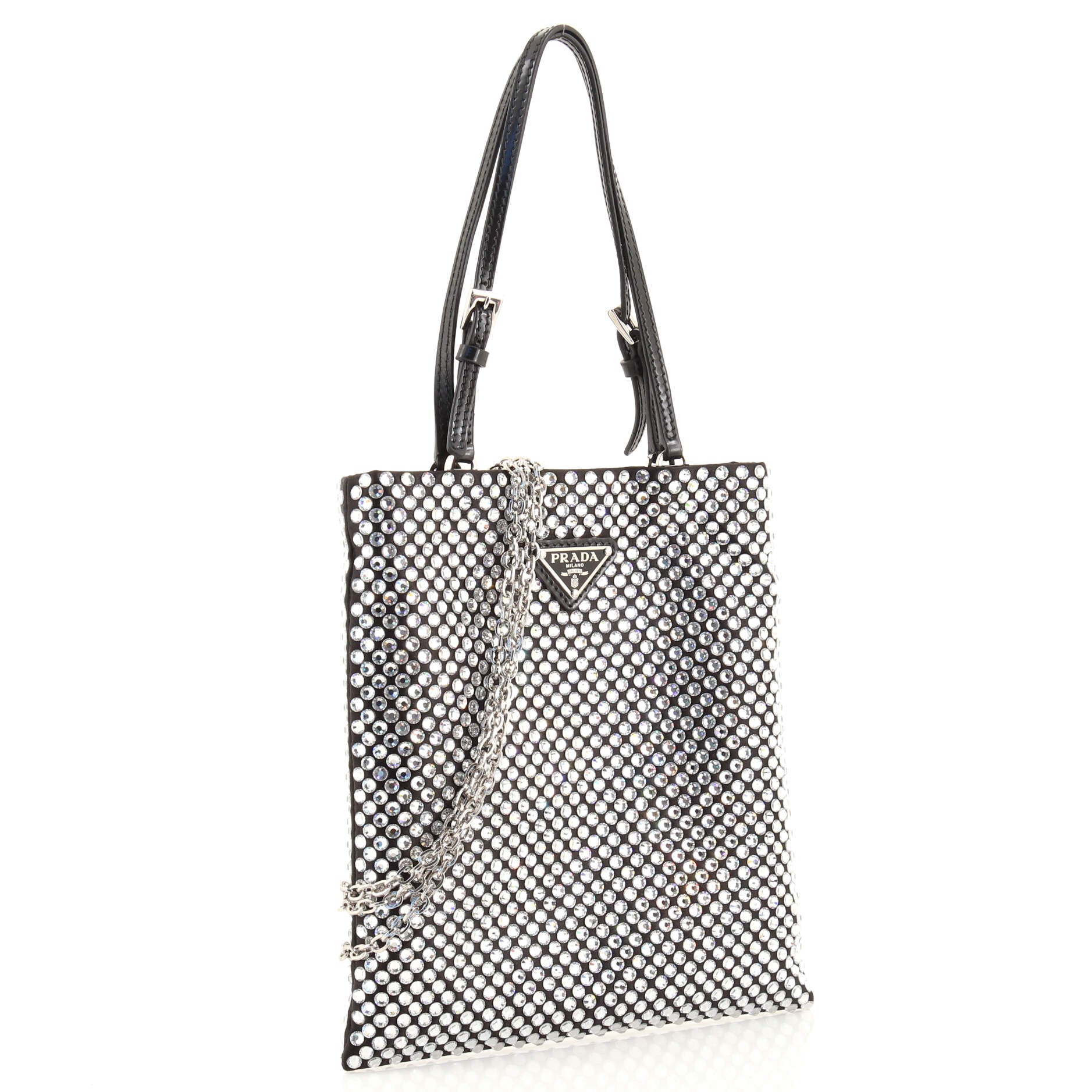Chain Flat Tote Crystal Embellished Satin Mini