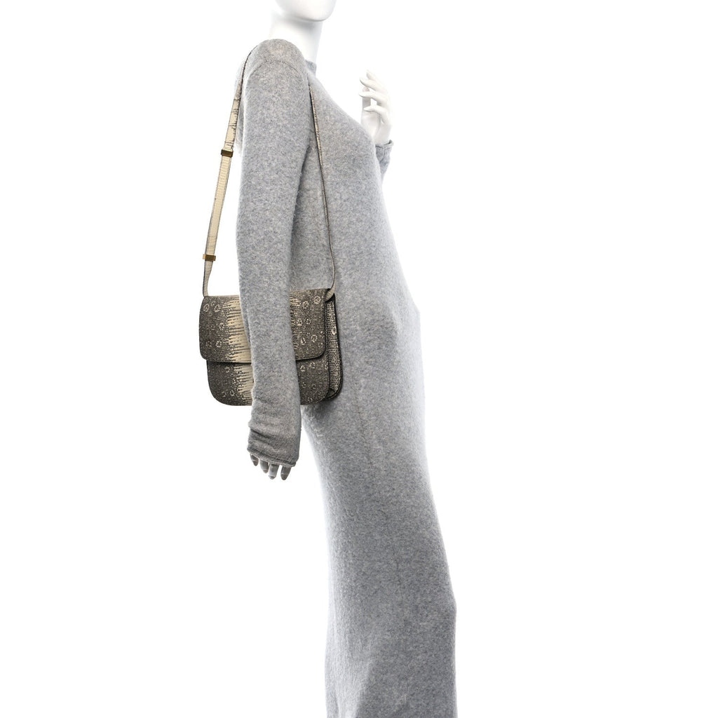 Lizard Medium Classic Box Flap Bag Natural