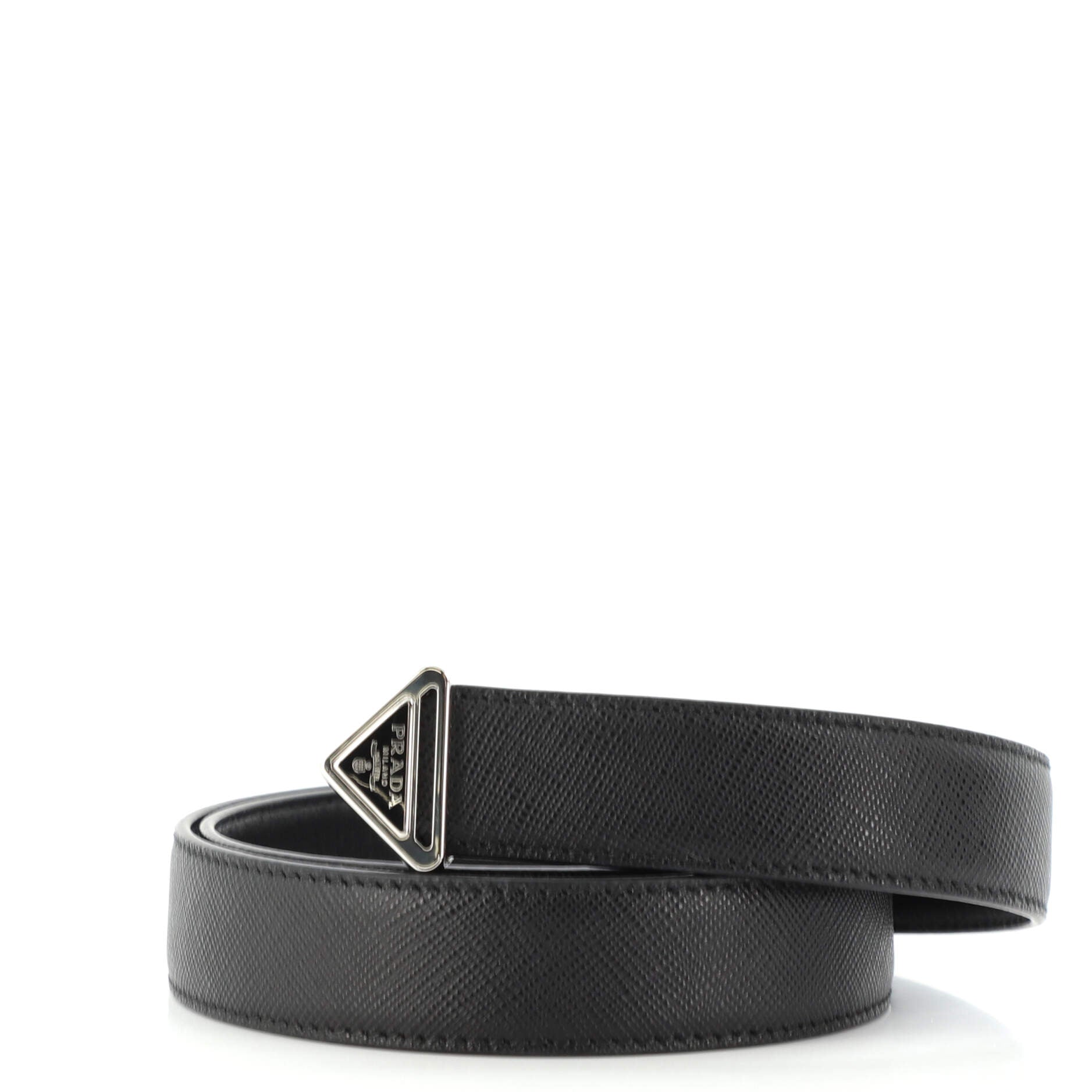 Triangle Logo Buckle Belt Saffiano Leather Thin 80