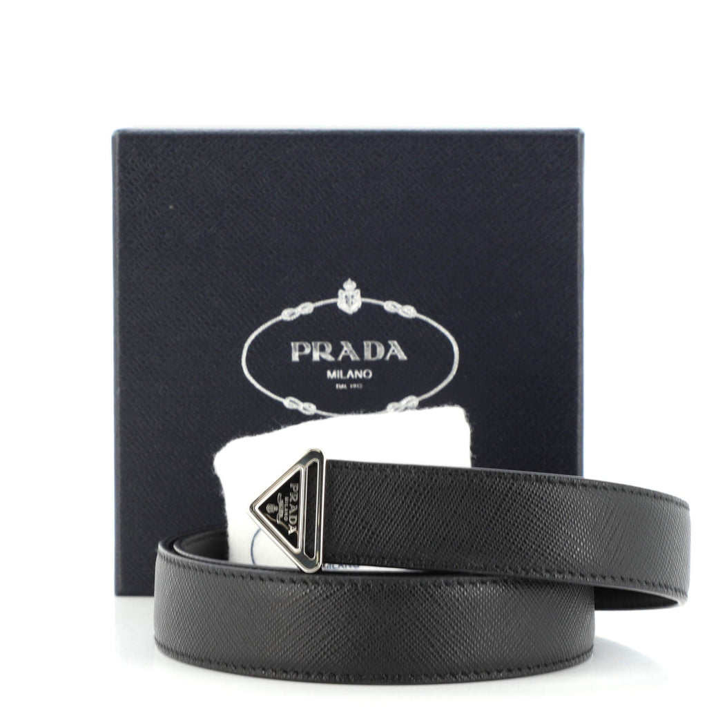 Triangle Logo Buckle Belt Saffiano Leather Thin 80
