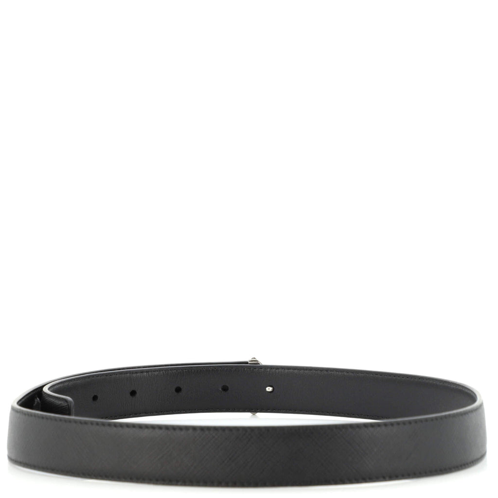 Triangle Logo Buckle Belt Saffiano Leather Thin 80