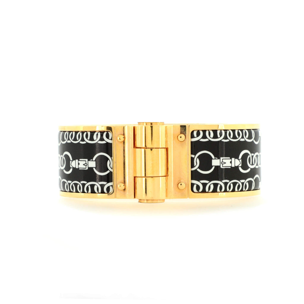 Hinged Bracelet Metal and Printed Enamel Wide