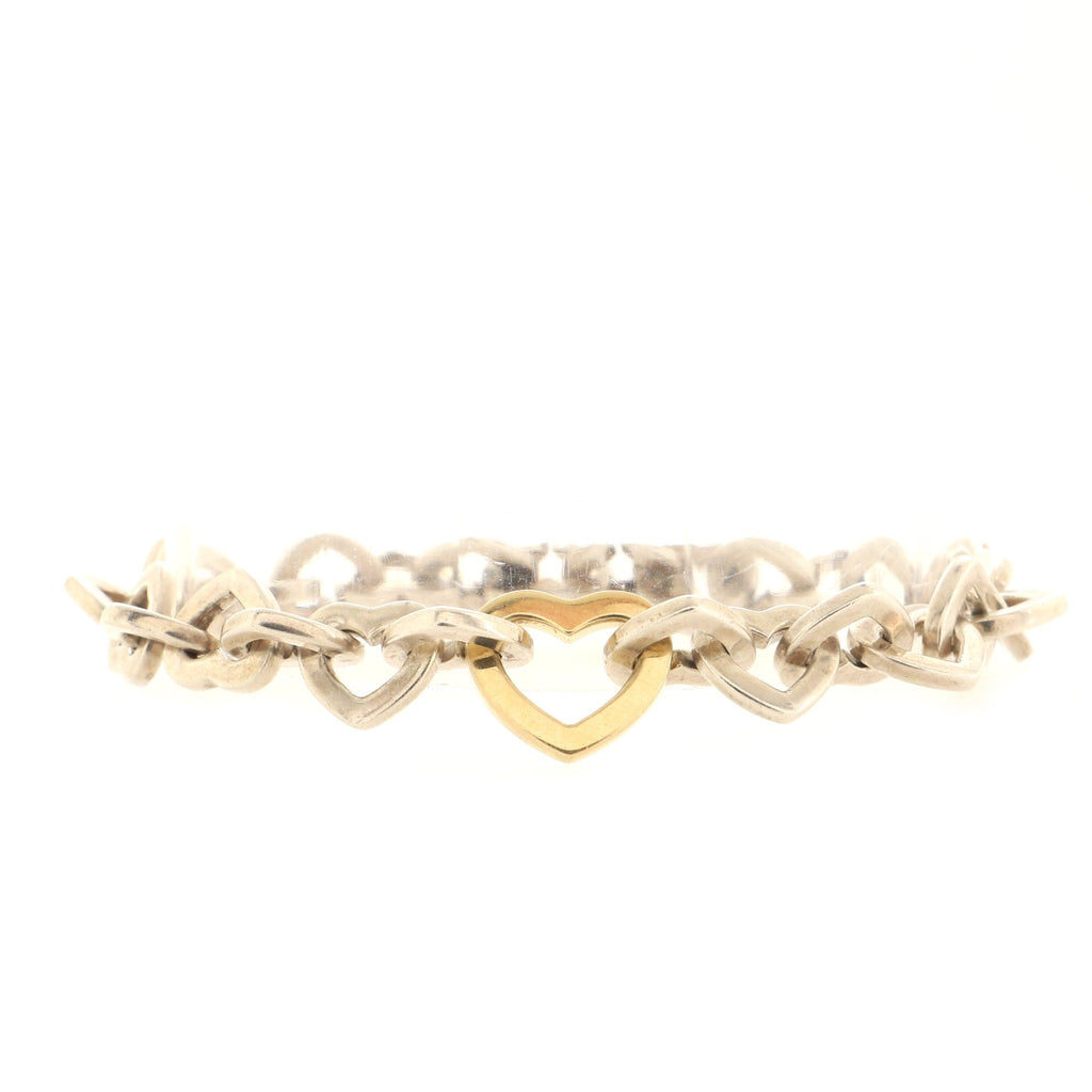 Heart Link Bracelet Sterling Silver with 18K Yellow Gold