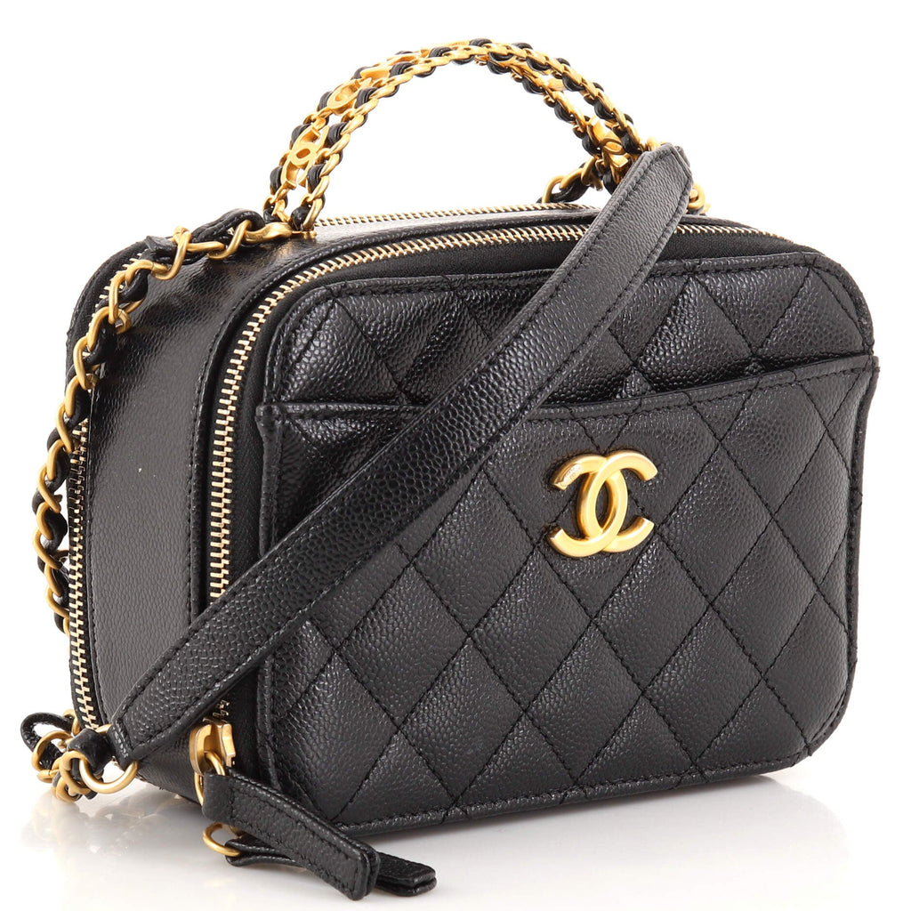 Pick Me Up Logo Handle Vanity Case Quilted Caviar Mini