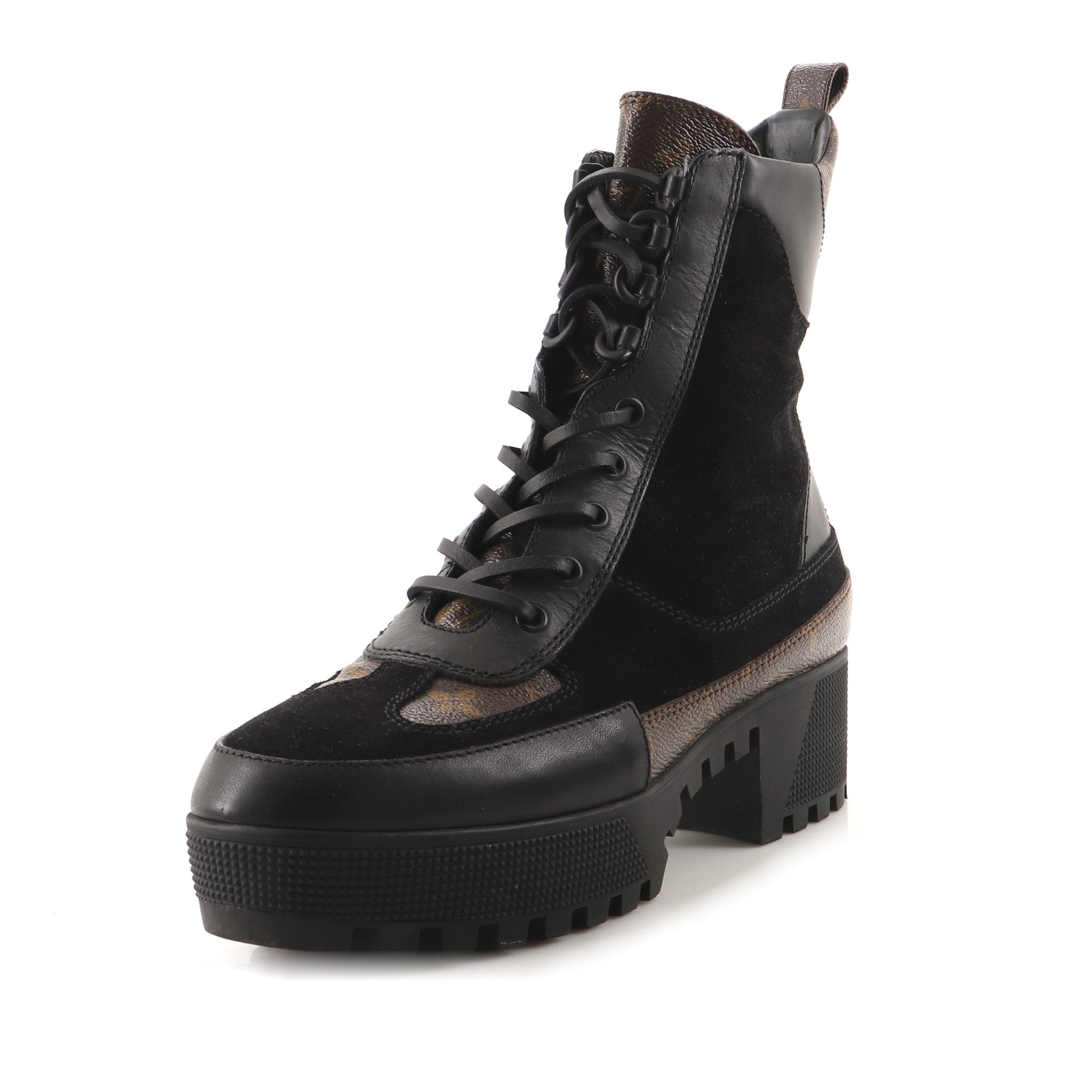 Women's Laureate Platform Desert Boots Suede with Monogram Canvas and Leather