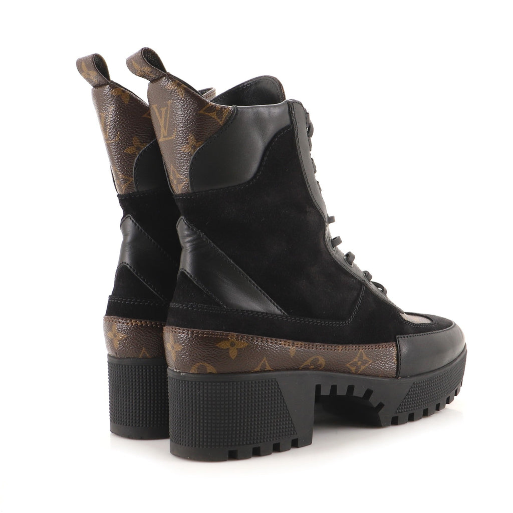 Women's Laureate Platform Desert Boots Suede with Monogram Canvas and Leather